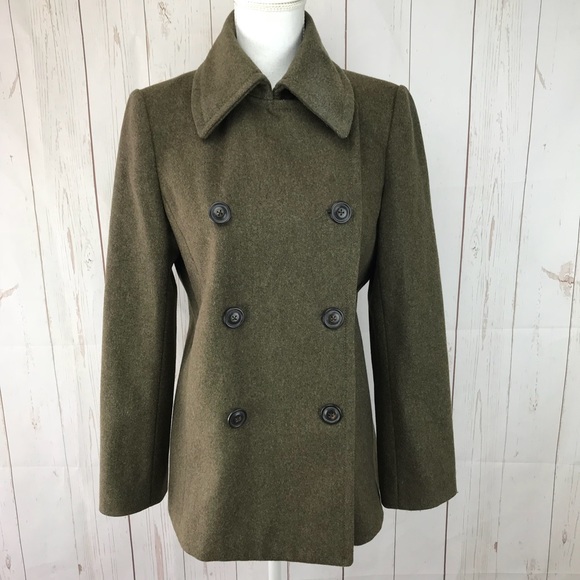 J Crew Green Double Breasted Pea Coat 